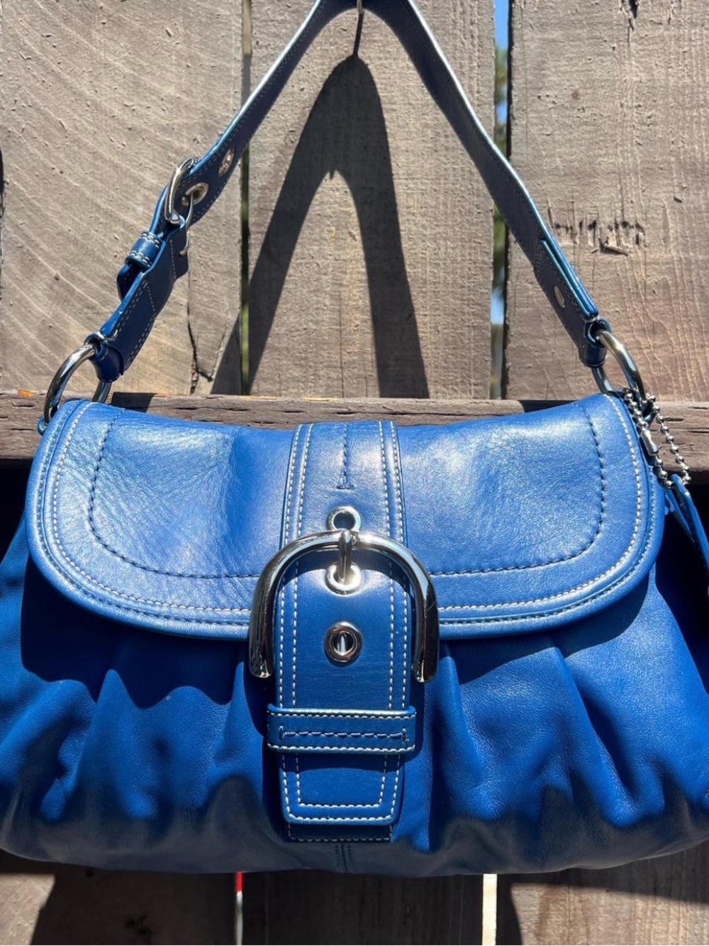 Blue Women's Shoulder Bag - Classic Buckle Design